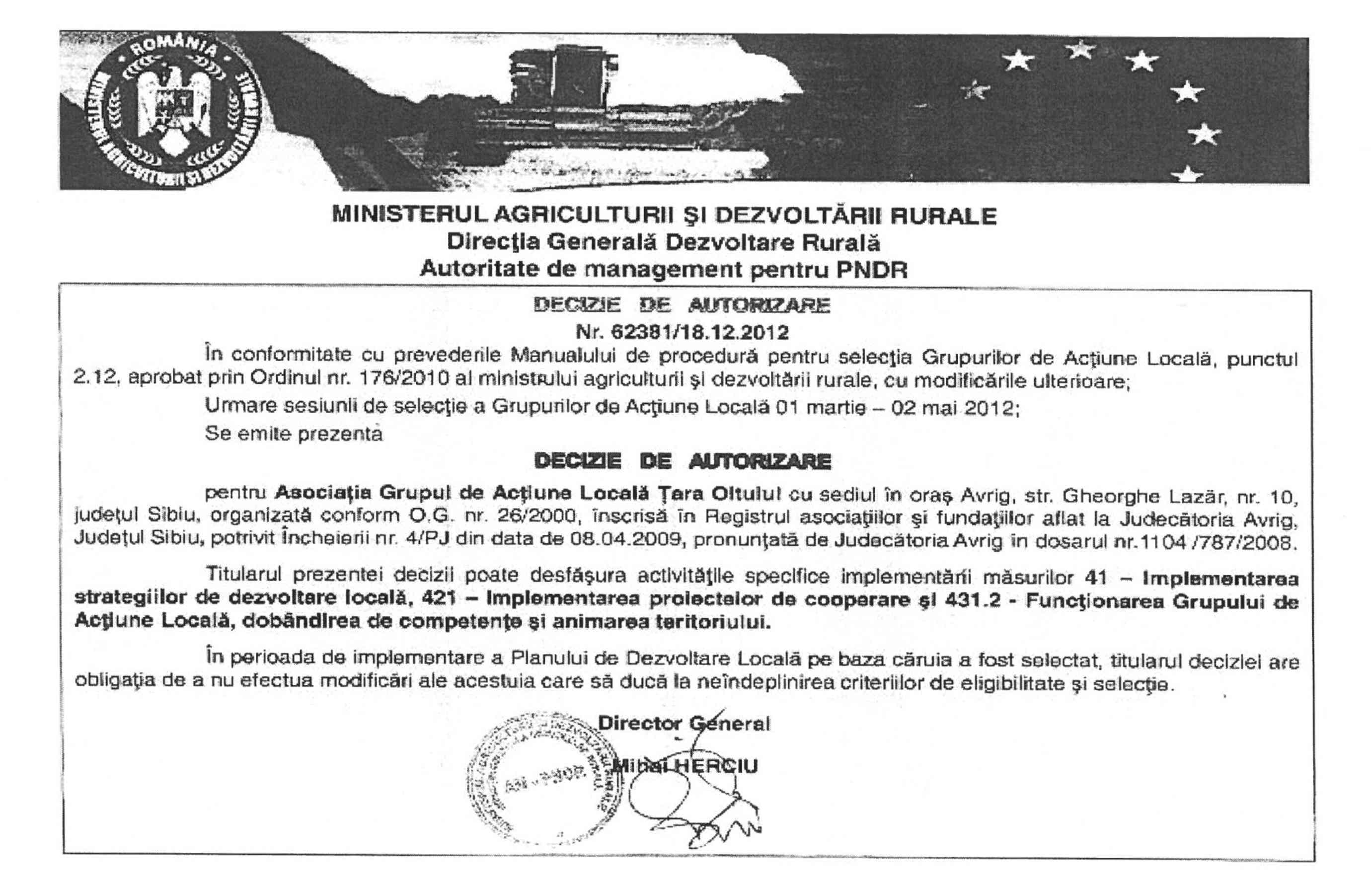 decizia de autorizare